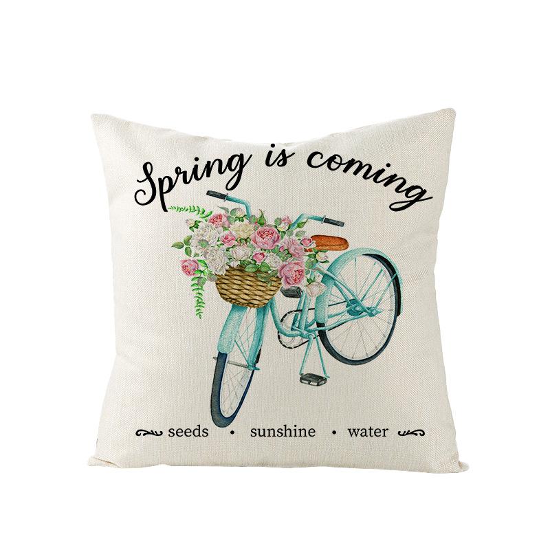 Flower Truck Pillowcase Nordic Linen Printed Sofa Pillowcase Living Room Bedroom Bedside Cushion Cover