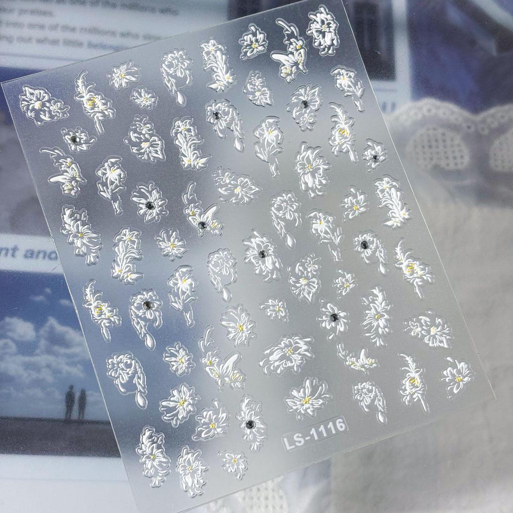3D Crystal Butterfly & Floral Nail Stickers - Baroque Retro Style