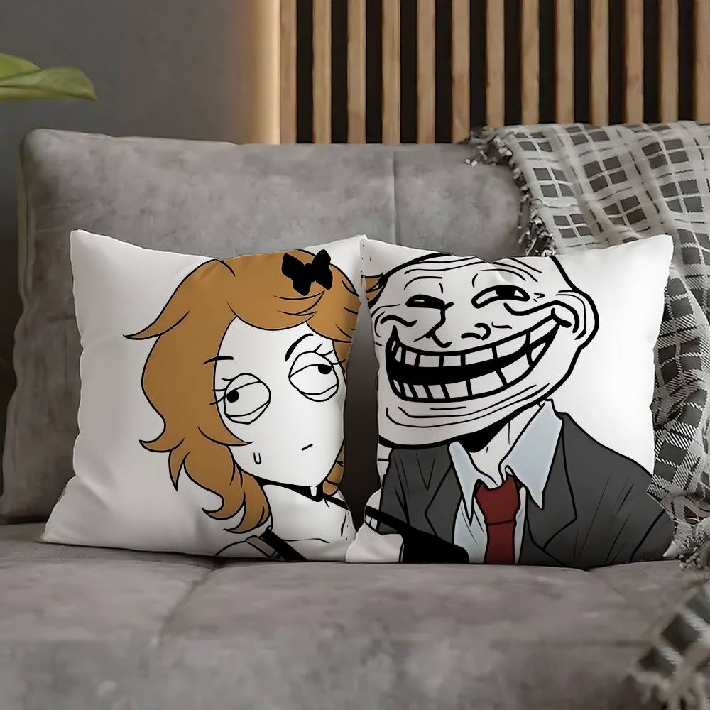 T-Trollface Throw Pillow Case For 45cm 40cm 55cm 50cm 30cm Square Car Pillowcase Shell