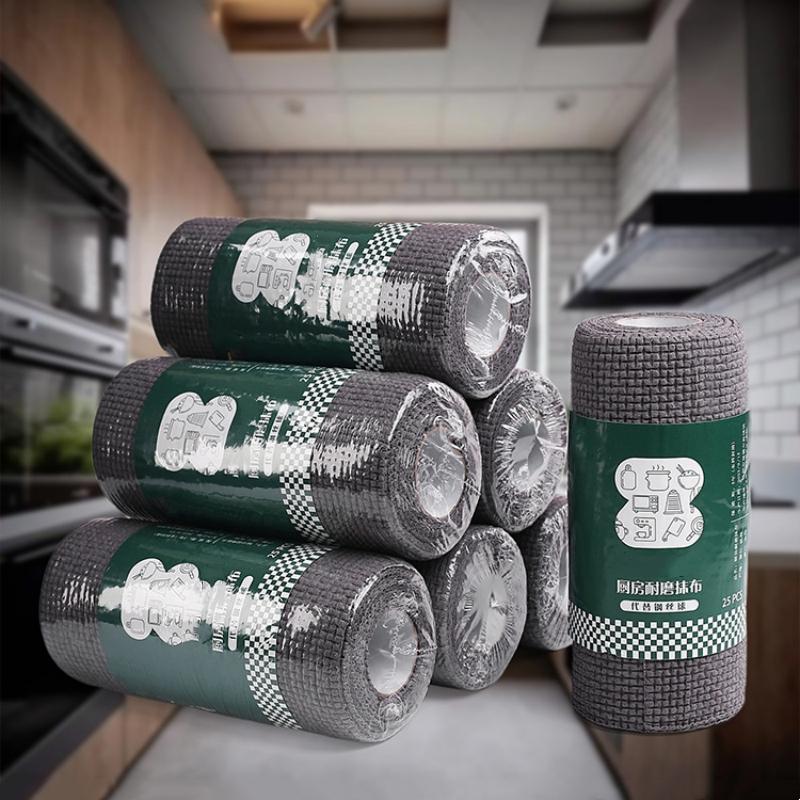 Disposable Cleaning Wipe Household Kitchen Cloth Towel Rolls Dish Rags Wash Paper Towel Replacement 1 Roll of 25 Sheets
