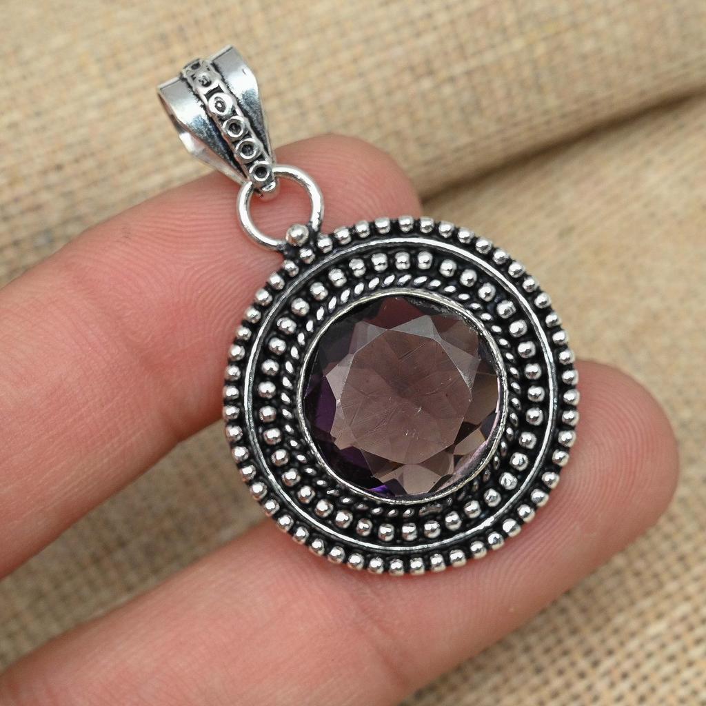 Amethyst-Edelstein, massiver 925er-Sterlingsilber, Geburtstagsgeschenk, Schmuck, handgefertigter Anhänger