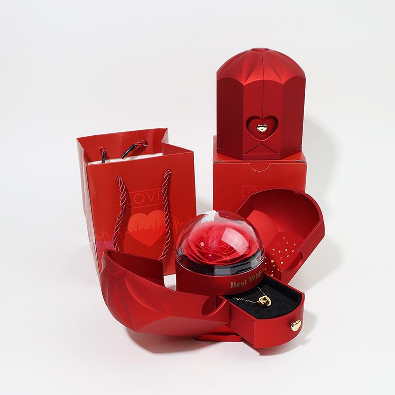 Valentine's Day Rotating Jewelry Gift Box with Necklace & Rose Flower