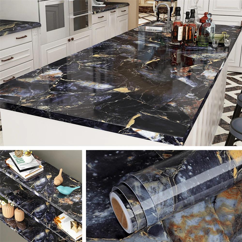 40cm Kitchen wall sticker self-adhesive marble pattern waterproof cabinet stove countertop wallpaper desktop bathroom renovation
