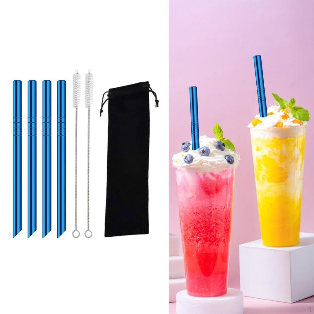 4 Pieces Straw Metal Bubble Tea Straws Long Reusable Stainless Steel Set for Milkshake