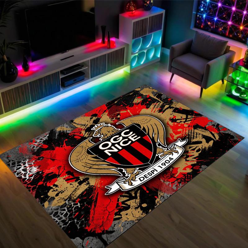 OGC Nizza FC Design Kristall Samt Teppich Gemütlich Nicht?Rutschfester Teppich mit Aufdruck für Schlafzimmer Wohnzimmer Eingang
