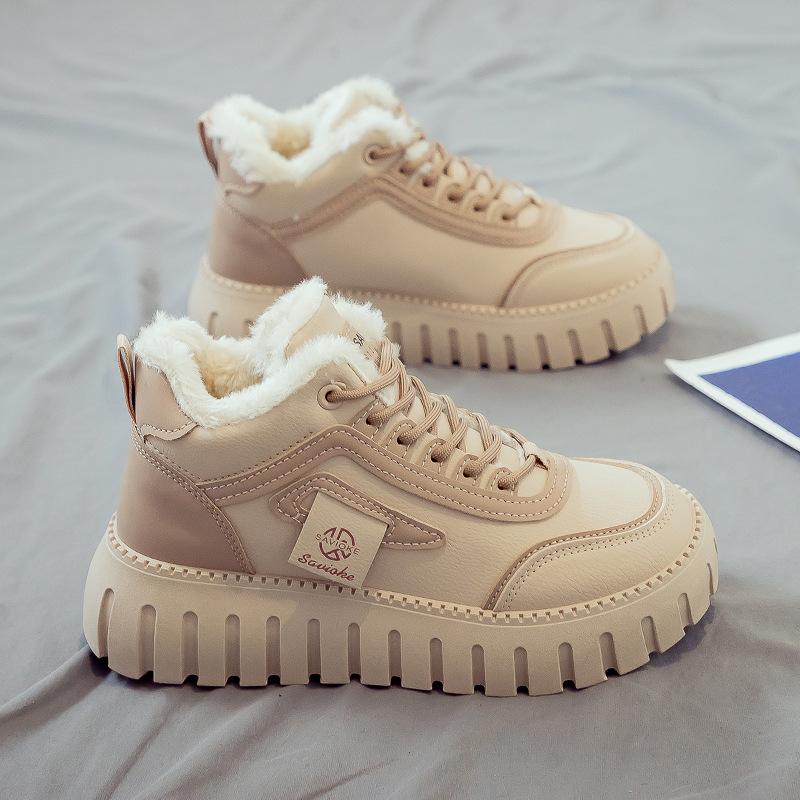 High-top cotton shoes winter velvet thickened warm snow boots women's versatile new cotton boots large cotton women's shoes winter