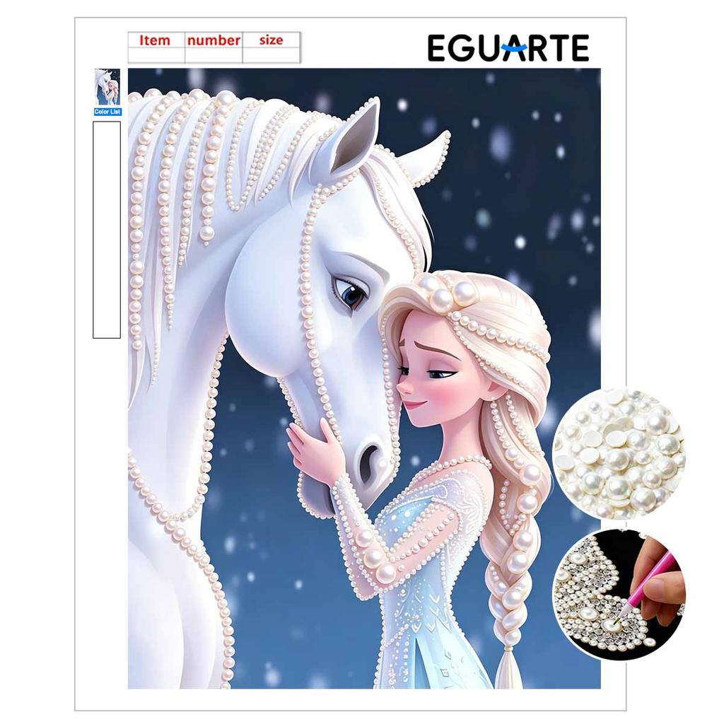 Disney Pearl Painting Frozen Elsa and Her Pony Nook 5D DIY Pearl Picture Crafts for Adults/Beginners Gift Ideas Home Decor