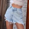 Women's High Rise Denim Shorts Straight Fit Ripped Frayed Streetwear Jean Shorts