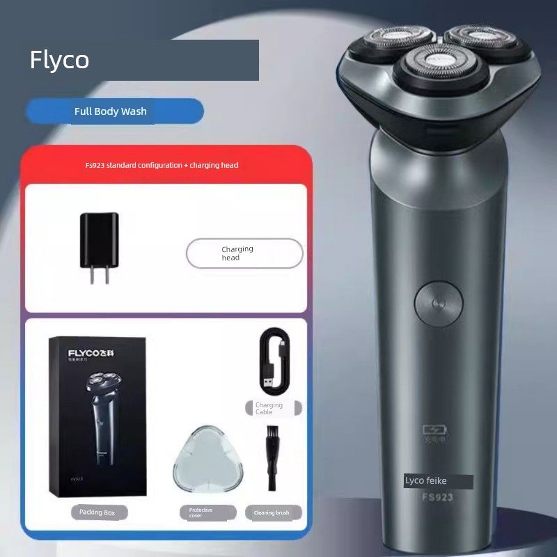 Flyco Shaver Men Electric Beard Scraper Genuine Goods Fully Washable Rechargeable Smart Razor Fs922 Fs923 Space Blue + Charging Head