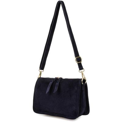 Navy Blue Leather Messenger Bag For Women, Italian Suede, Beltimore B64