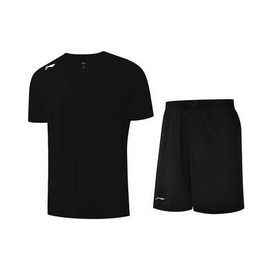 Li Ning Sports Series Einfarbiges Logo Kurzarm T-Shirt Elastisch Schnelltrocknend Fünf-Punkt-Shorts Lässiges Sportset Unisex Sets ATSV597-2+LXKW124-1