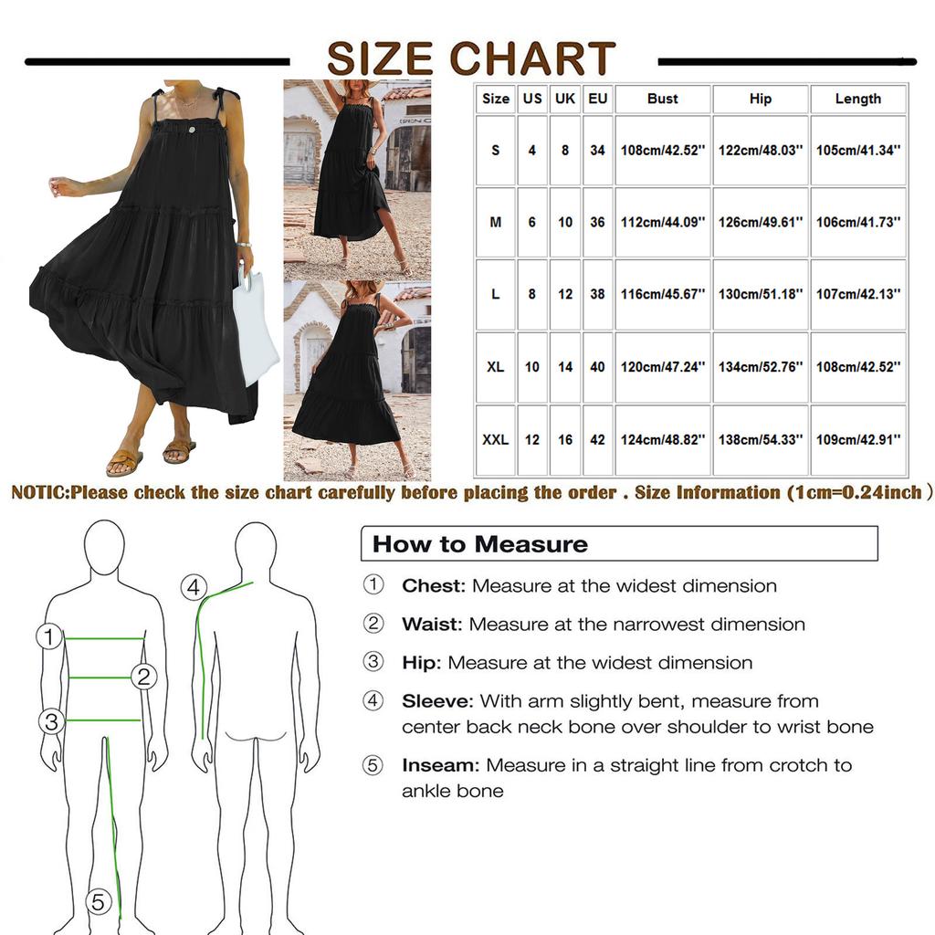 Women Adjustable Spaghetti Straps Sleeveless Dress Casual Loose Pleated Sling Beach Dress Long Dress
