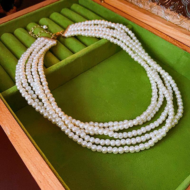 Real gold electroplated pearl beaded bow necklace niche versatile commuter collarbone chain fashion high-end jewelry women