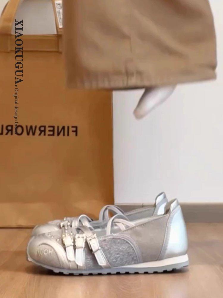 

Functional wind heightening sports Mary Jane single shoes women s summer new retro flat casual shoes versatile ballet shoes 35 серый