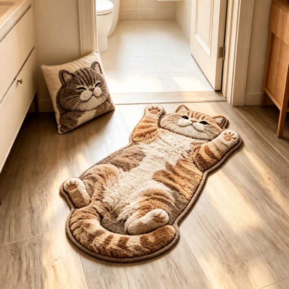 Anti-fouling Cat-Shaped Area Rug 2D Cartoon Carpet Cute Home Decor Carpet  Living Rooms