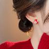 Red Bow Coin Purse Earrings: Silver Needle Retro Snake Lock Studs, New Year High-End Ear Jewelry.