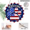 2D Flat Welcome 4th of July Dog Cat Paw Prints Aluminum Sign, Patriotic America Aluminum Sign Door Hanger Outdoor/Indoor Decor, for Home, Office