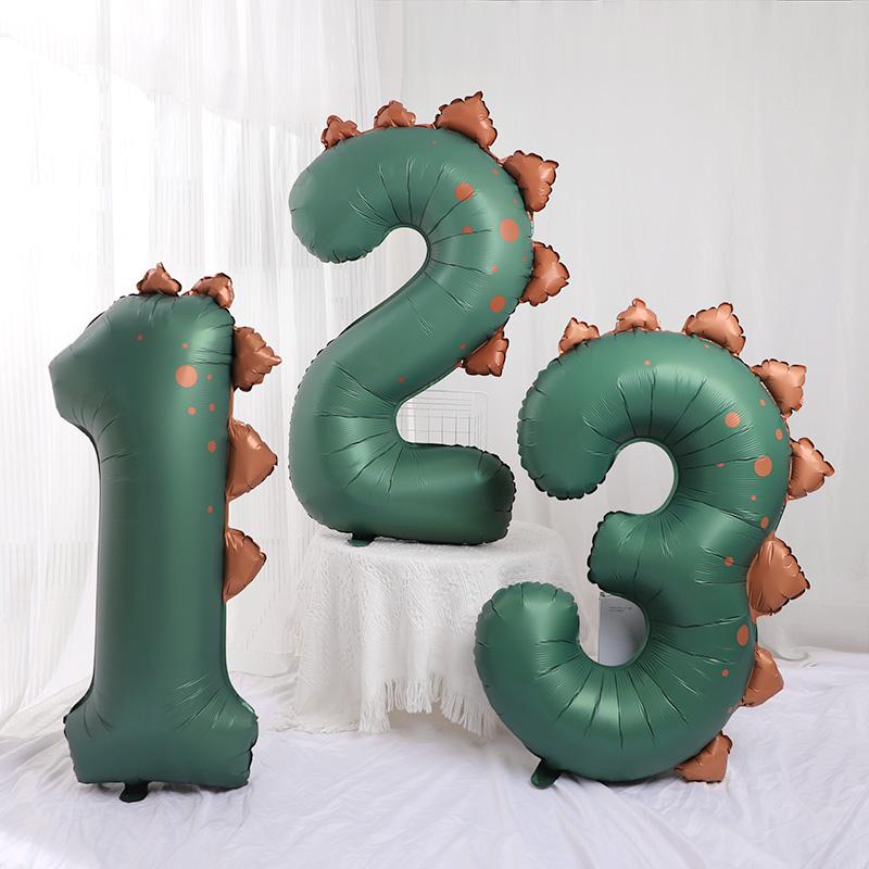 40inch Cartoon Dinosaur Number Balloons Green Cream Color Foil Balloons for Kids Boys Jungle Birthday Party Decoration Supplies