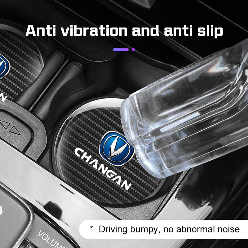 2Pcs Carbon Fiber Leather Car Coaster Water Cup Mat For Changan UNI-K CS35 CX70 CS85 CS55 CS75 Non-slip Pad Interior Accessories