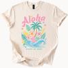 Aloha State of Mind T-Shirt Tropischer Palmenbaum Hibiskusblüten Ozeanwelle Grafik Sommer Strandshirt Hawaii Inspiriertes Tee