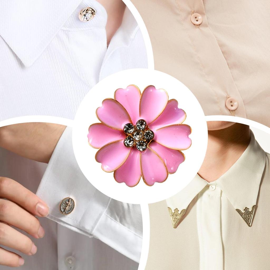 Button Cover Rhinestone Flower Clip Flower Shaped Decor Button Cover Cufflinks for Women for Sewing Jeans Dress Fabric Blouse