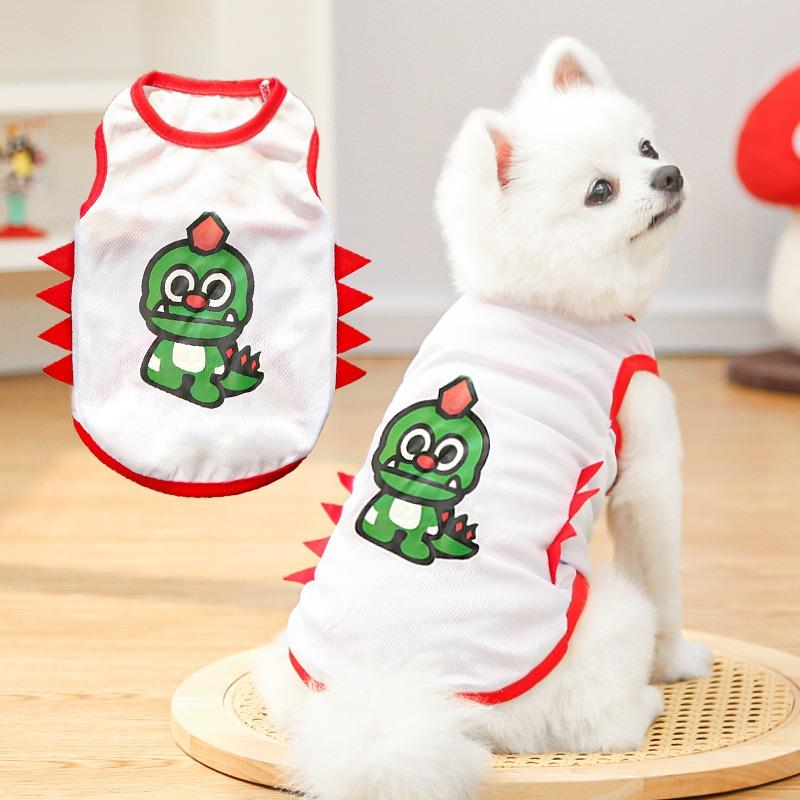 Spring and Summer New Dog and Cat Pet Clothing, Dog Supplies, Mesh Dinosaur Vests, Outdoor Sun Protection Products
