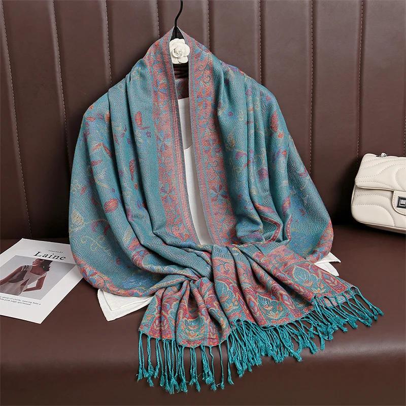 Women Paisley Scarf Cashmere Feeling Pashmina Shawls Tassel Hijab Head Wraps Femme Winter Scarves Foulard Bufanda 2024