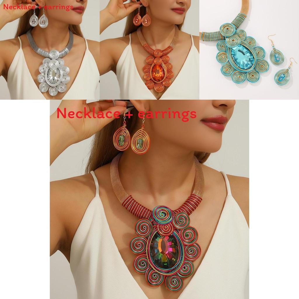Personalized Jewelry Set With Mixed Material Crystal Drop Earrings And Statement Necklace For Teens