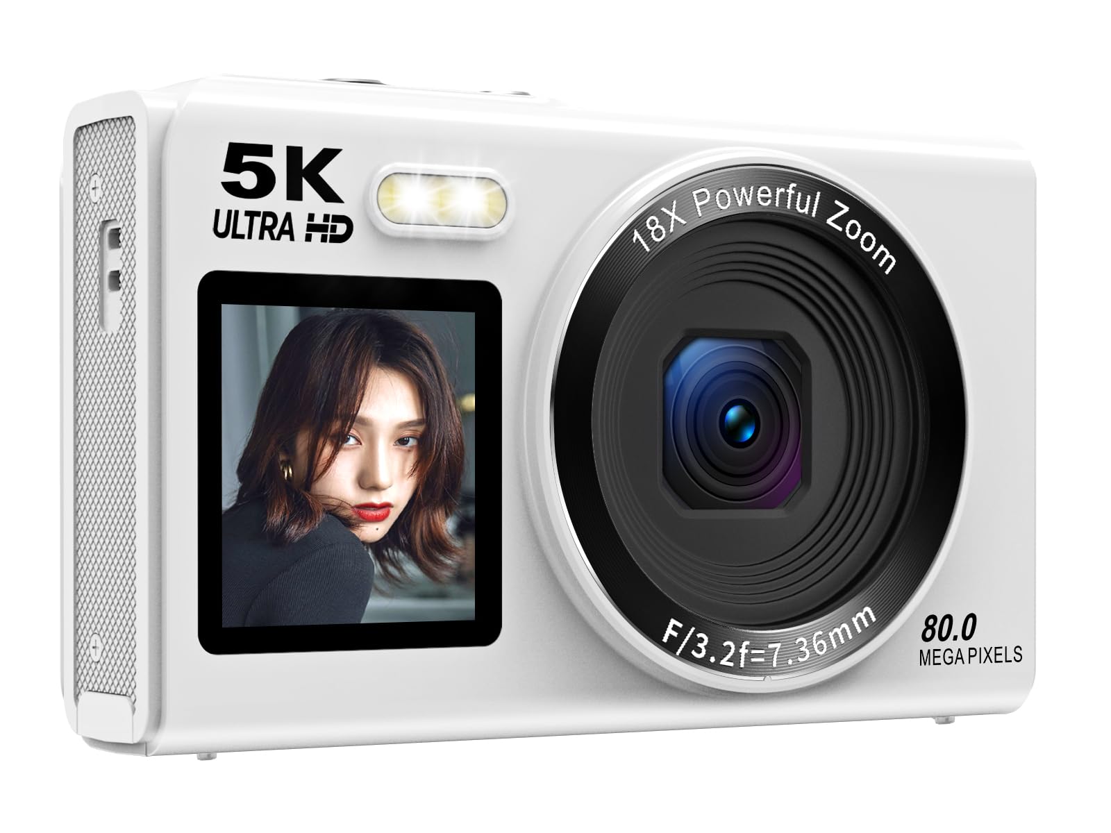 

AiMike 5K Digital Camera with Wi-Fi Transfer, 80MP Dual Screen, 64GB Micro SD Card, 18x Digital Zoom, Autofocus, Webcam, 19 Filters, Convenient