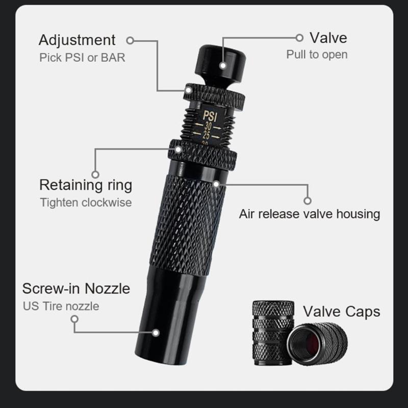 Reifenluftablassventile Einstellbare Reifenluftablasser Set mit 4 Automatischer Druckregler für Geländewagen Motorradgebrauch