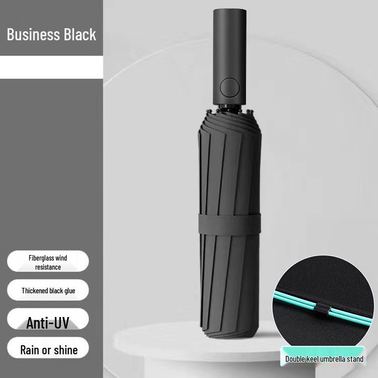 UV Black Glue Automatic Three-Fold Sun/Rain Dual-Use Umbrella with Logo Printing - Sun Protection & Rain Shield