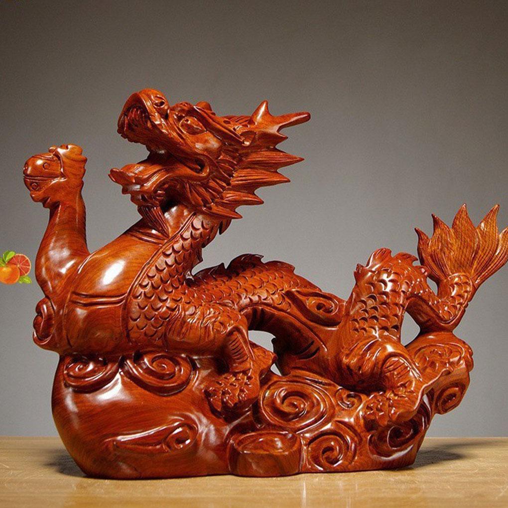 Wooden Chinese Fengshui Dragon Figurine Statue Auspicious Decoration For Festival Flavor