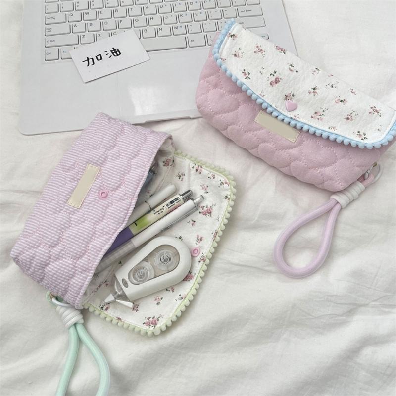 Flower Print Pen Bag with Lanyard Large Capacity Pencil Case Pen Organizers Pencil Pouches Travel Makeup Bag for Women