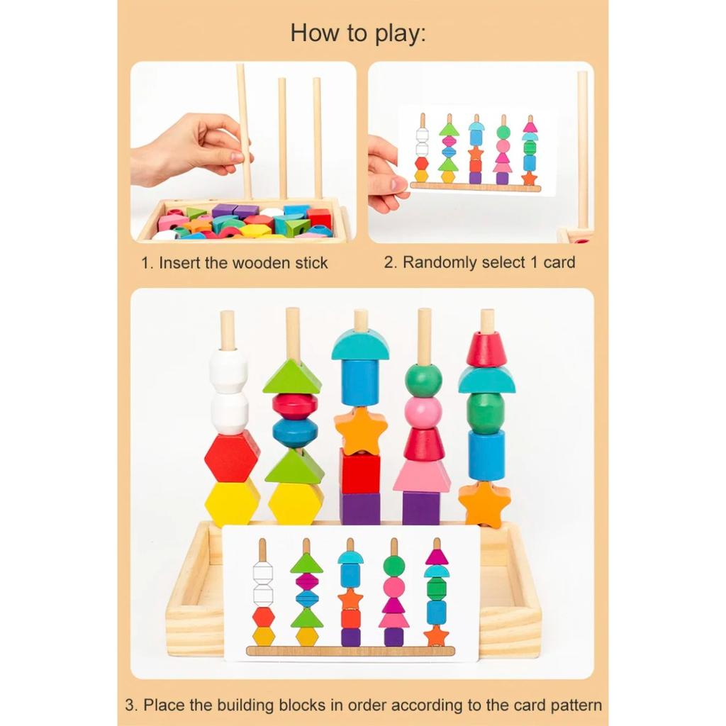 Montessori Wooden Toys Color Shape Matching Puzzle Game Colorful Beaded Color Cognition Educational Toys Gift for Children Kids