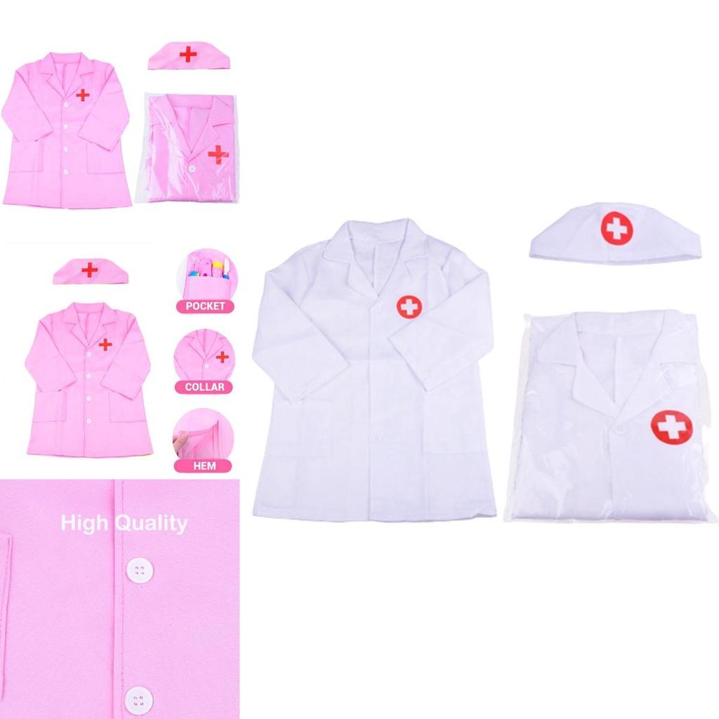 Authentic Halloween Kids Doctor Nurse Cosplay Costume Uniform Set- Soft Comfortable Bright Colors Perfect For Role Play Carnival Party