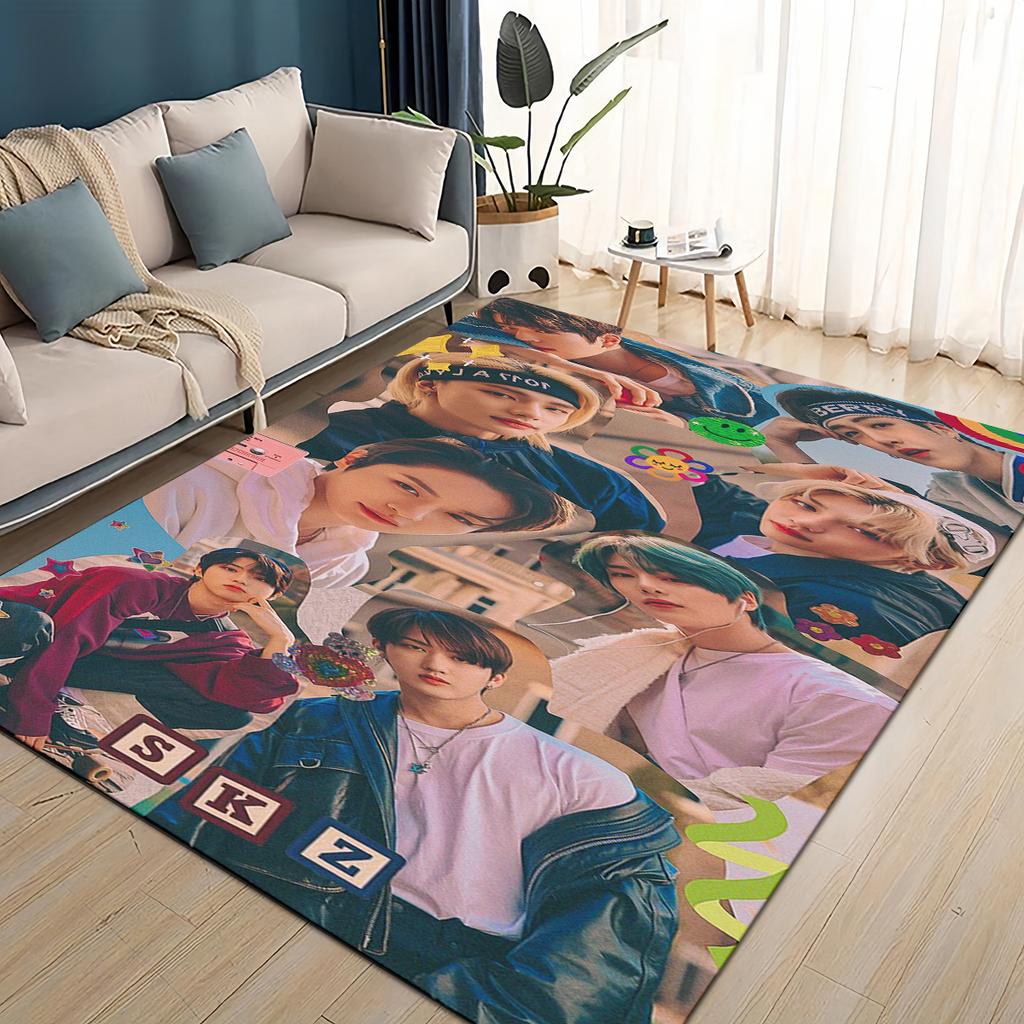 SKZ Kpop Stray Kids Star Cartoon 3D Carpet Rug for Living Room Bedroom Home Sofa Decoration,Kids Play Non-slip Floor Mat