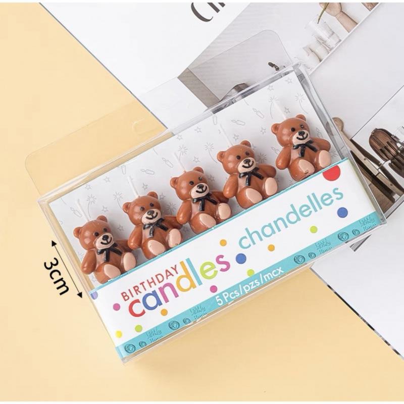 5PCS Bear Shaped Candles Cupcake Topper Baby Shower Favors 5 Bear Candles for Guests for Bear Party Supplies Decorations