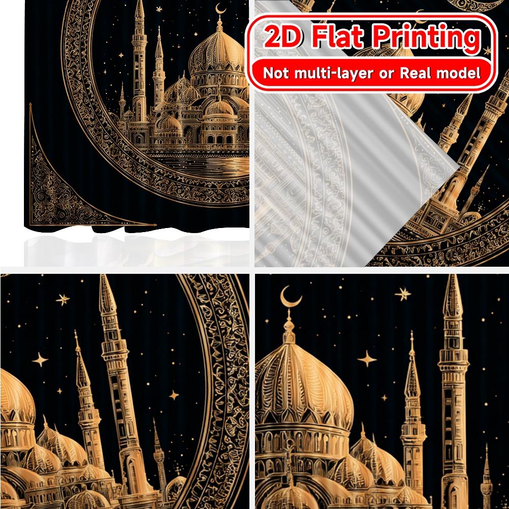 Set Of 2 Flat Printing Golden Mosque Chic Pattern Curtains Versatile Polyester Decorations Outdoor Perfect Curtain