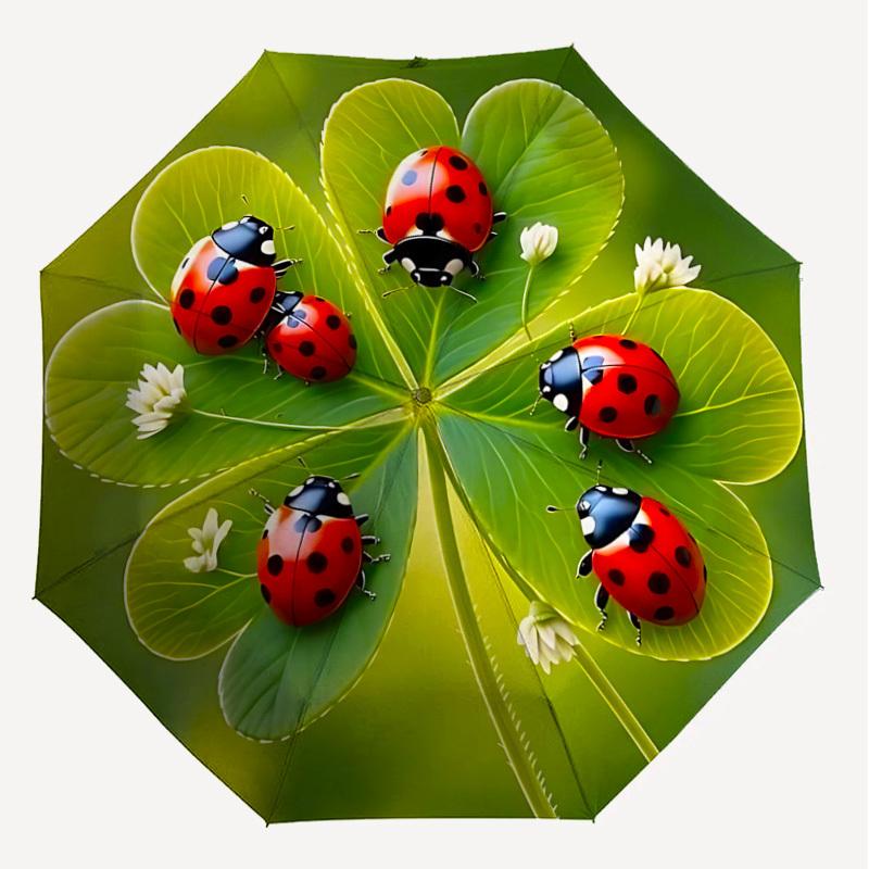 1pc ladybugs clover Automatic Open/Close Umbrella with Windproof, 8-Rib Sturdy Canopy, Durable Ribs, Fashionable Design1131A