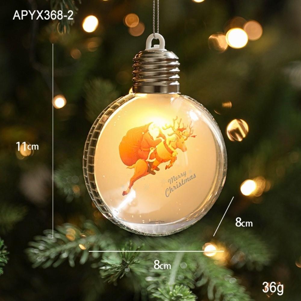 Transparent Christmas Ball Light Feature Cartoon Design Santa Claus Pendant Plastic Material Elk Pattern Christmas Tree Pendant