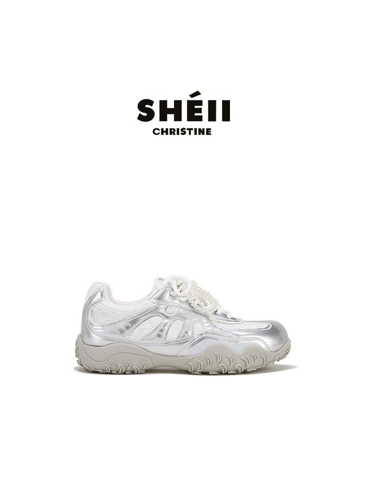 [FanGui] The Inner Height of the Crescent Moon Sole Increases Lace Pearl Casual Moral Training Shoes Women's Forrest Gump Shoes Fashion