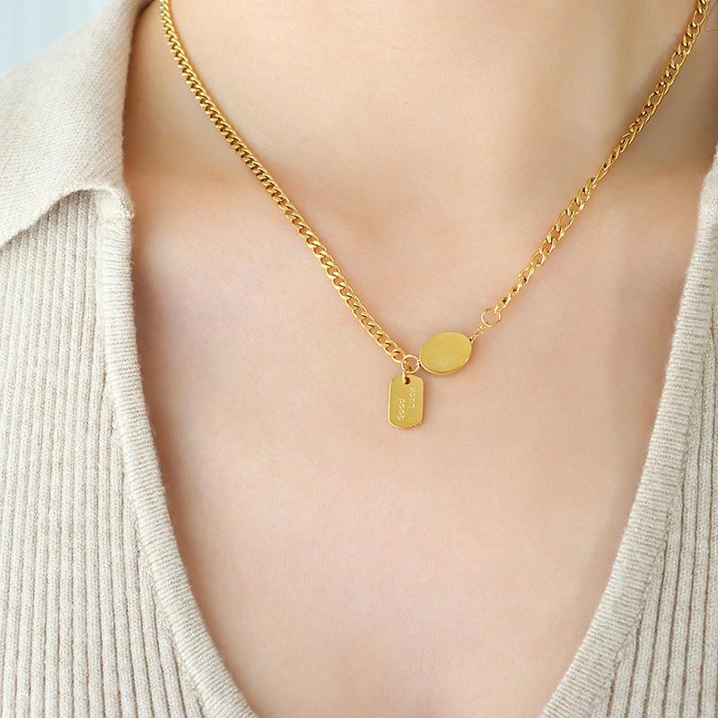 European Geometric Oval Square Pendant Titanium Steel Necklace P764