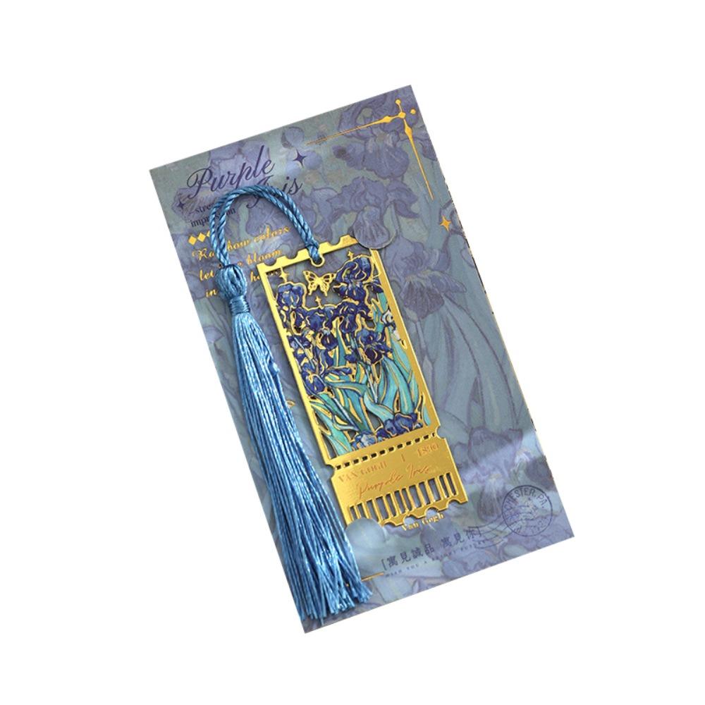 Retro Metal Metal Bookmark Oil Painting Style Famous Painting Floral Painting Bookmark Tassels Stationery Book Clip Teacher