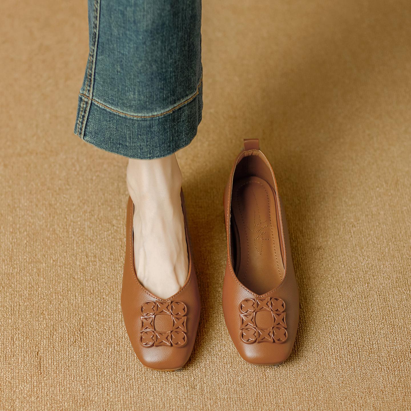 

Fashion Women Shoes Leather Pumps Ol High Heel Shoes Low Heel Dress Shoes 34 коричневый