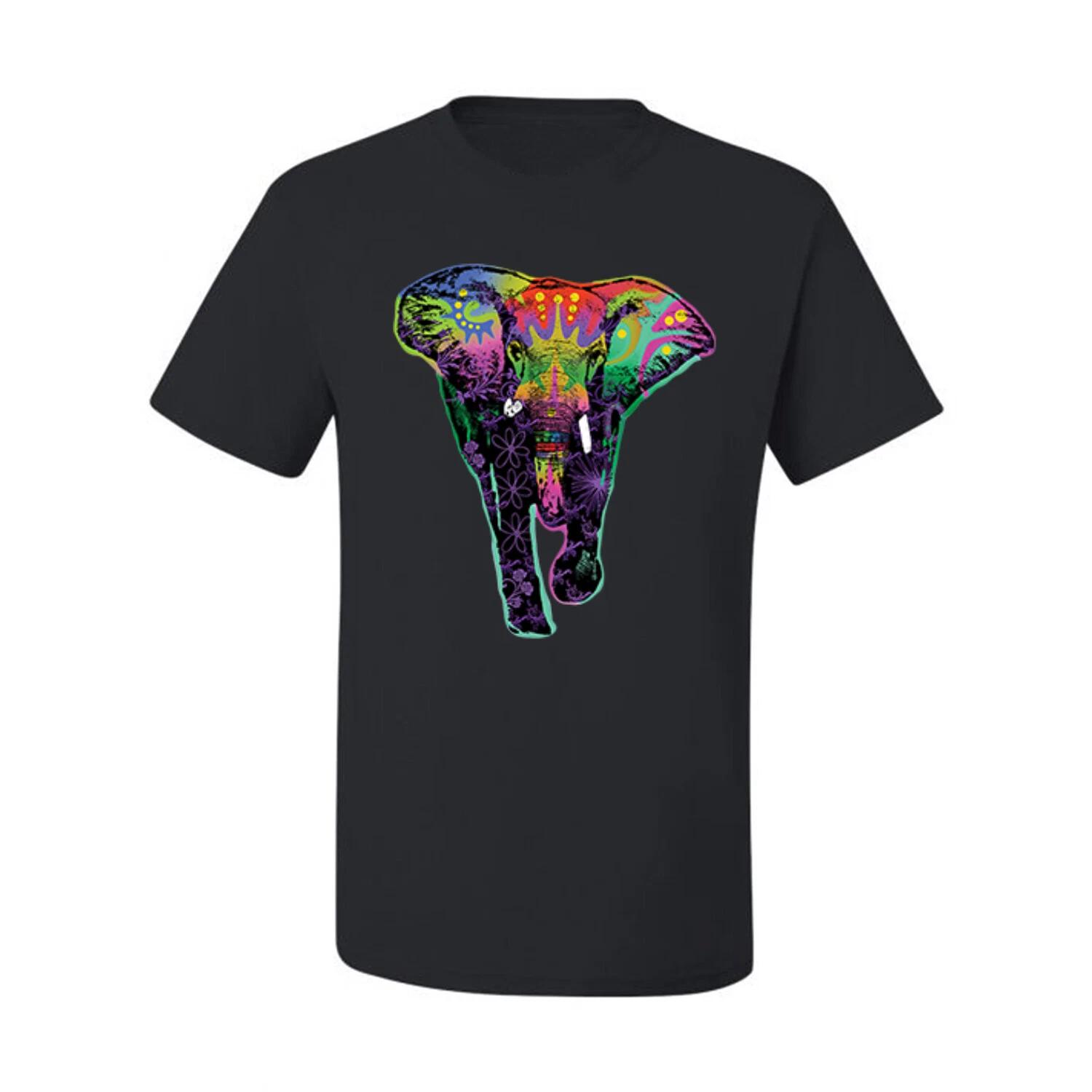 Colorful Rainbow Floral Elephant Animals Men Graphic T- Shirt S