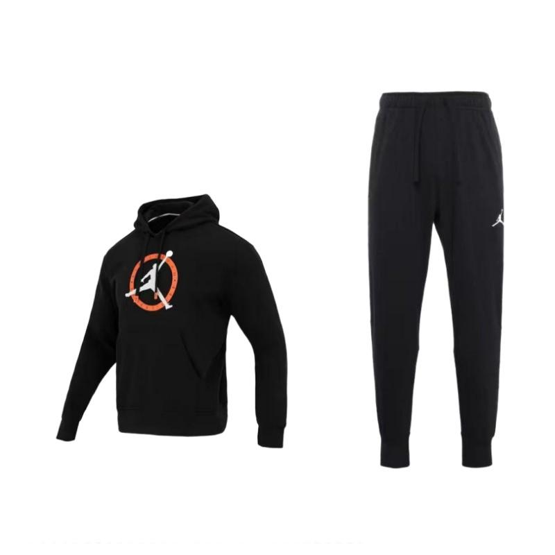 

Jordan Модный спортивный повседневный комплект с капюшоном и толстовкой, мужской верх, низ, черный DQ7333-010+FB7051-010 S