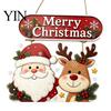 Vintage Style Seasonal Home Accents Christmas Wooden Hanging Sign, Rustic Holiday Wall Decor with Santa Claus Door Hanger Reindeer And Snowman