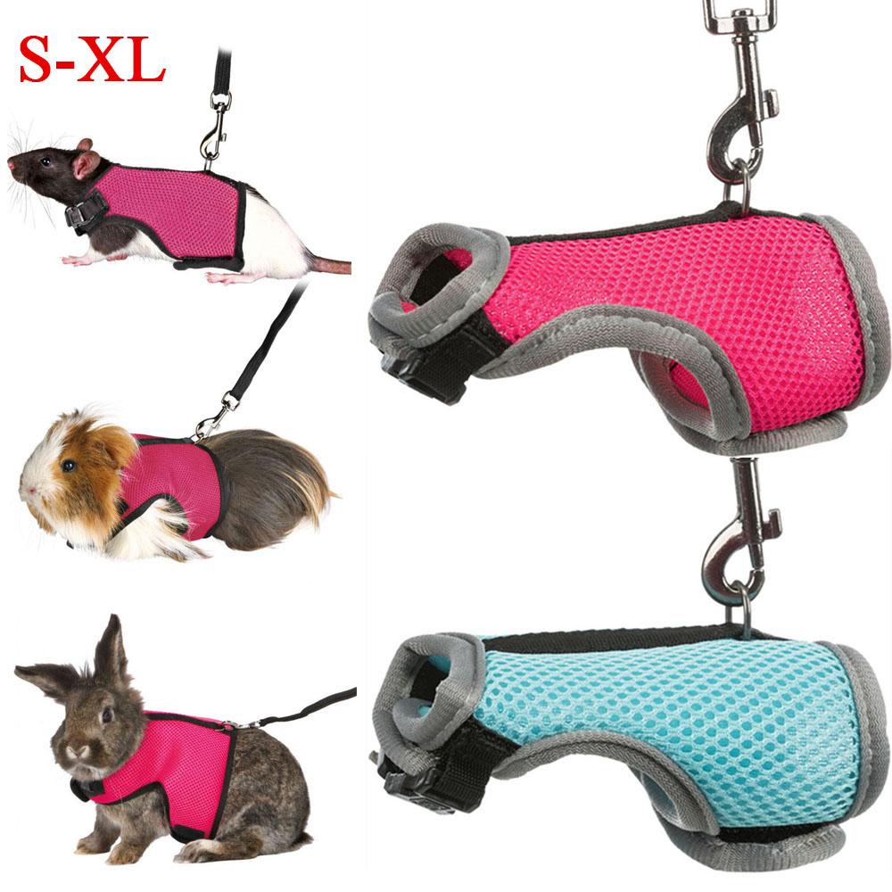Rabbit Harness Leash Set Small Pet Chest Strap Adjustable Soft Mesh Harness with Leash Rat Vest Leashes Set Portable Elastic