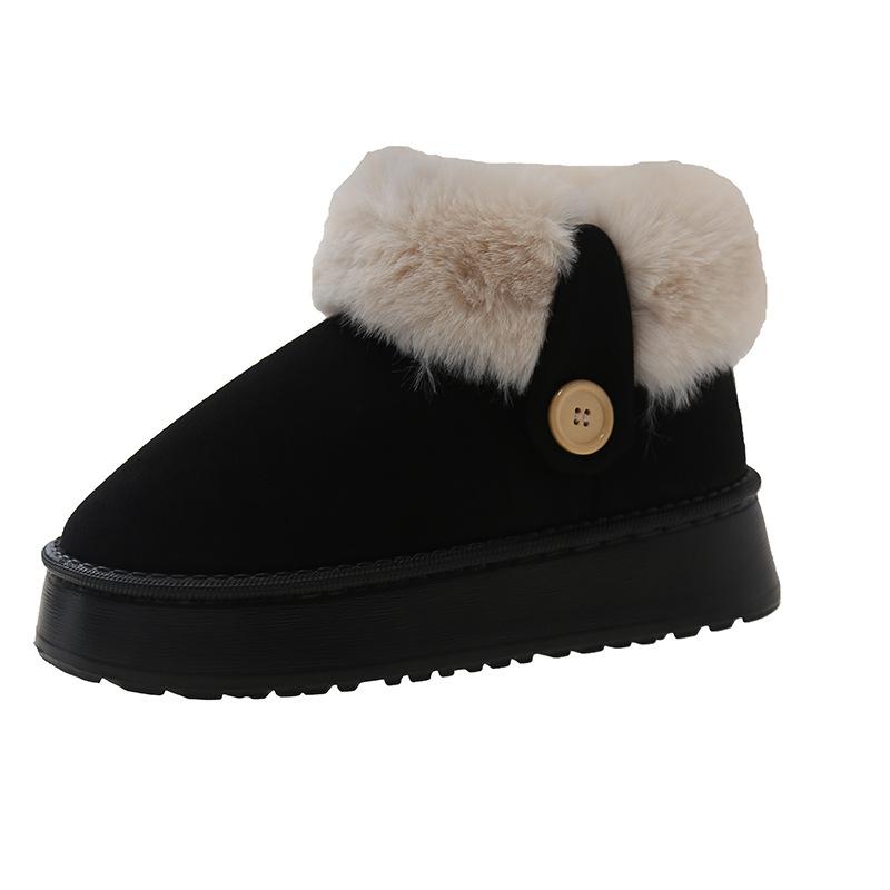 

Thick-soled snow boots women s 2024 winter piled and thickened Northeast cotton shoes with one foot on the bread fluff shoes 35 чёрный