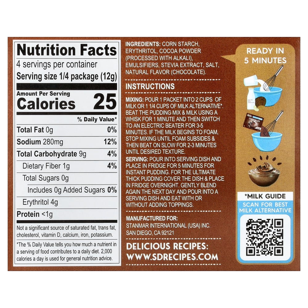 Natural Simply Delish Plant-Based Instant Pudding Chocolate Sugar-Free 48g (1.7oz)